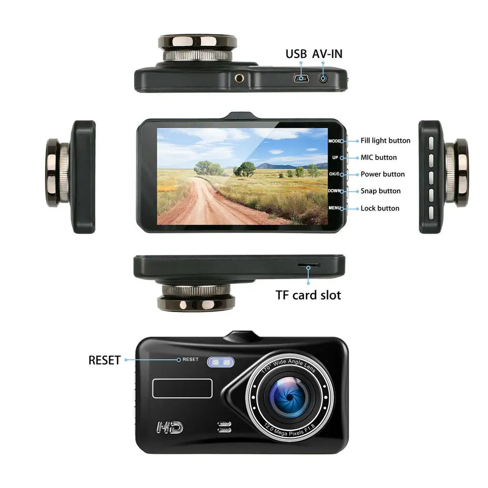 Cámara de vehículo con pantalla táctil para coche, grabador de vídeo con lente Dual HD 1080P
