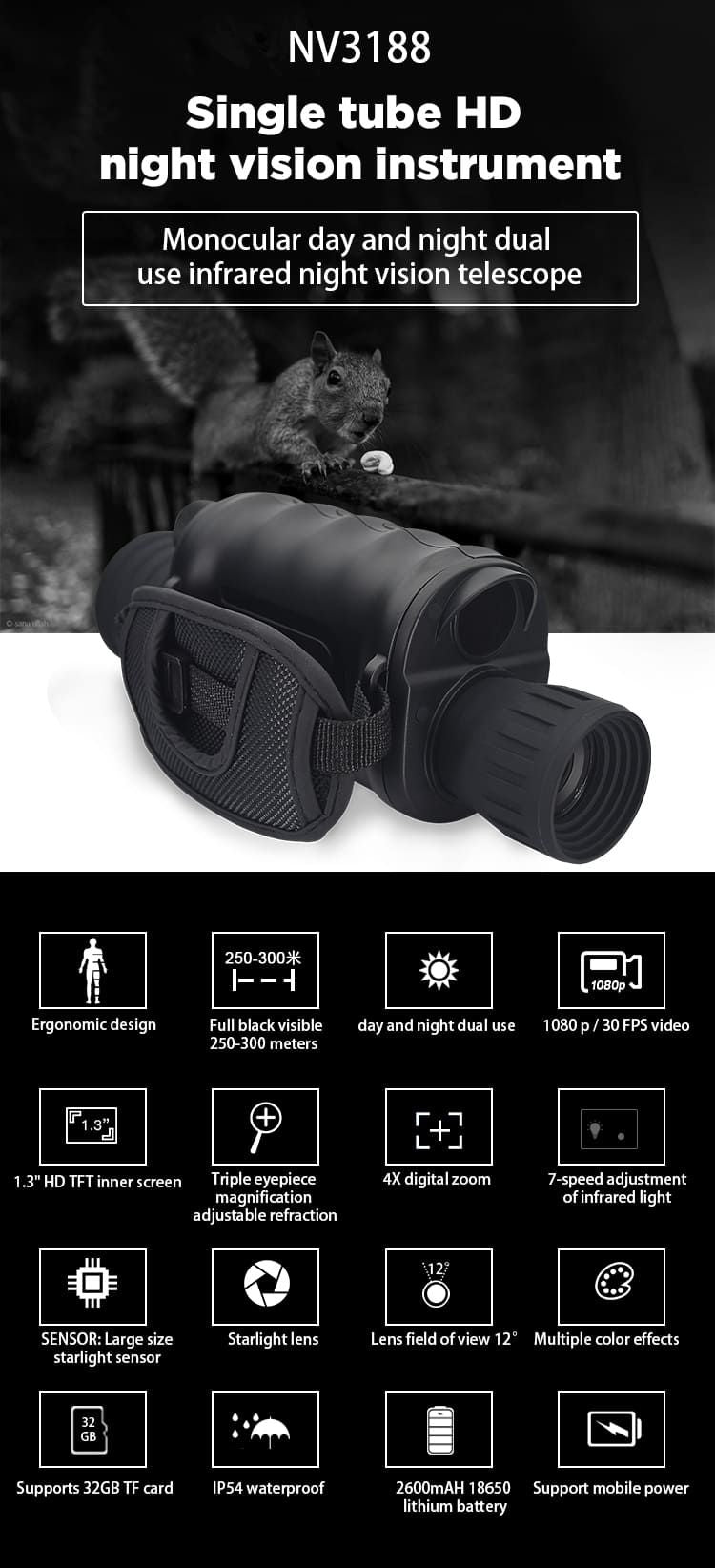 Monocular Digital Infrarrojo NV-3188
