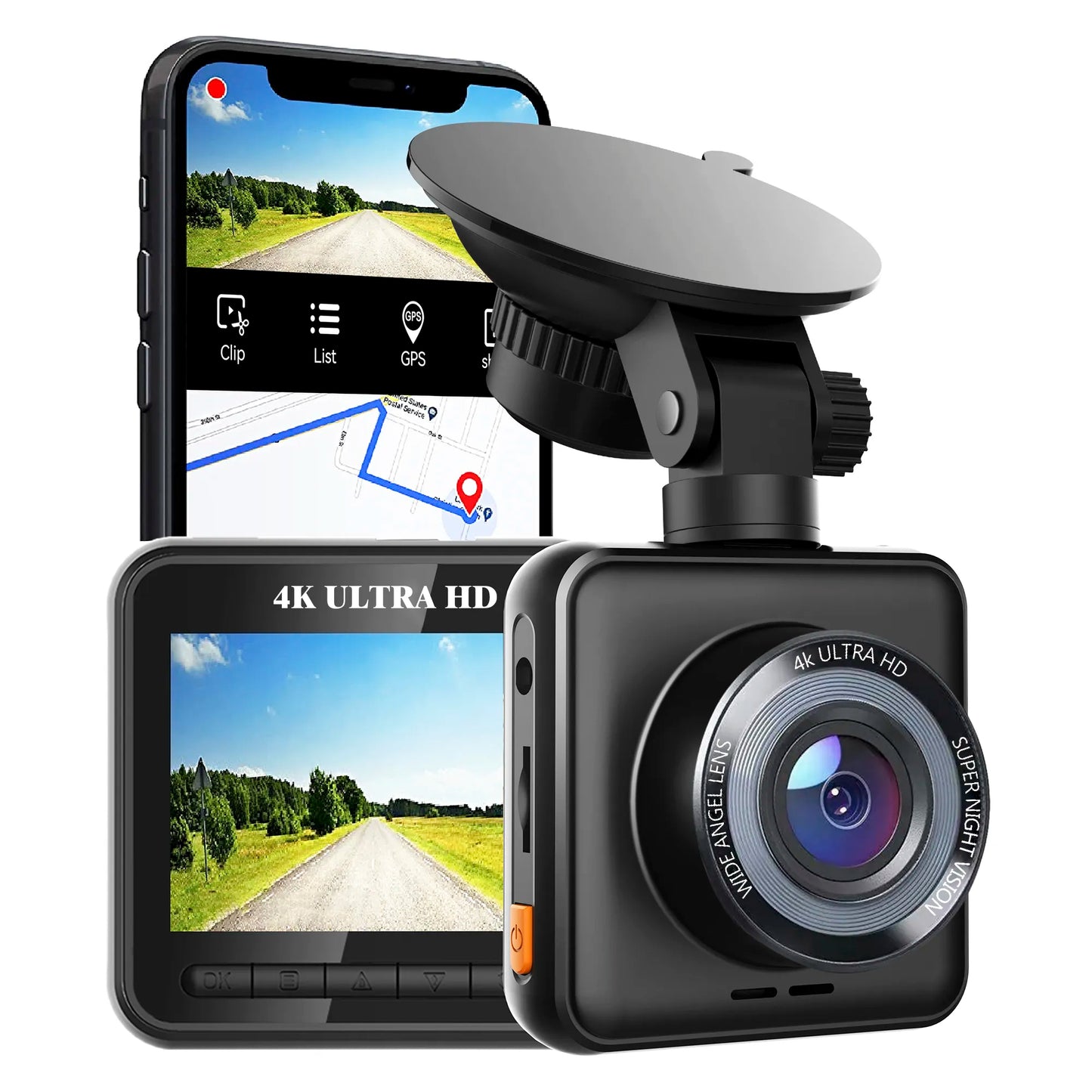 Cámara para vehículo 4K ultra HD, con GPS