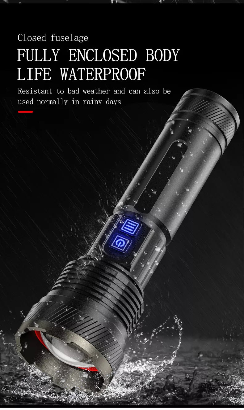Linterna LED Recargable de 30w con carga USB, 1500 lumines