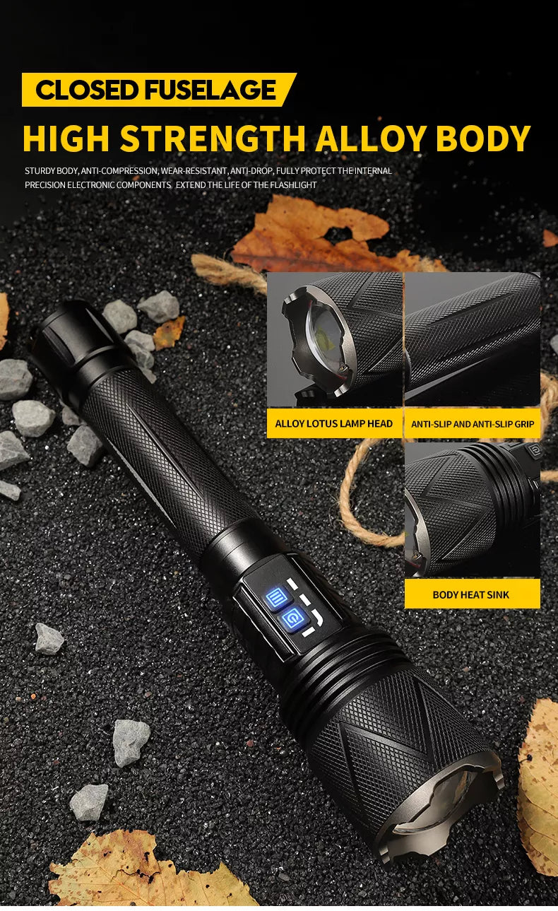 Linterna LED potente de 36 núcleos, 8000 Lumines, recargable