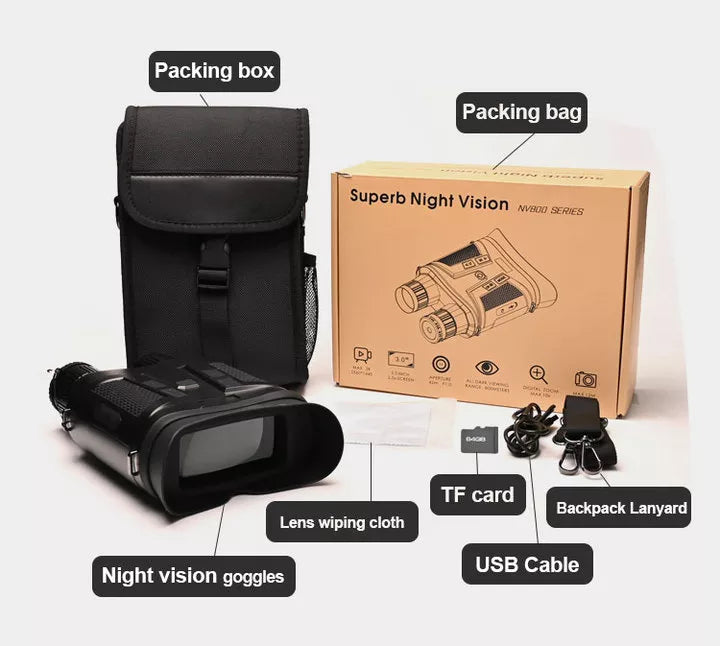 Binocular 64G 1080p  de largo alcance visión IR NV800S
